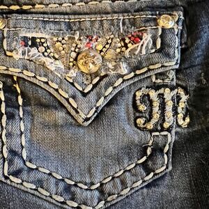 Miss Me Mid Rise‎ Easy Shorts Blue Denim Rhinestone Studded 25 Patroitic July 4